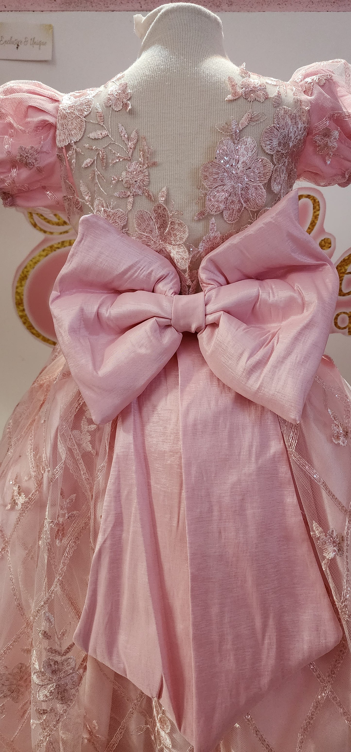 Sleeve Pink & Bow  Dress