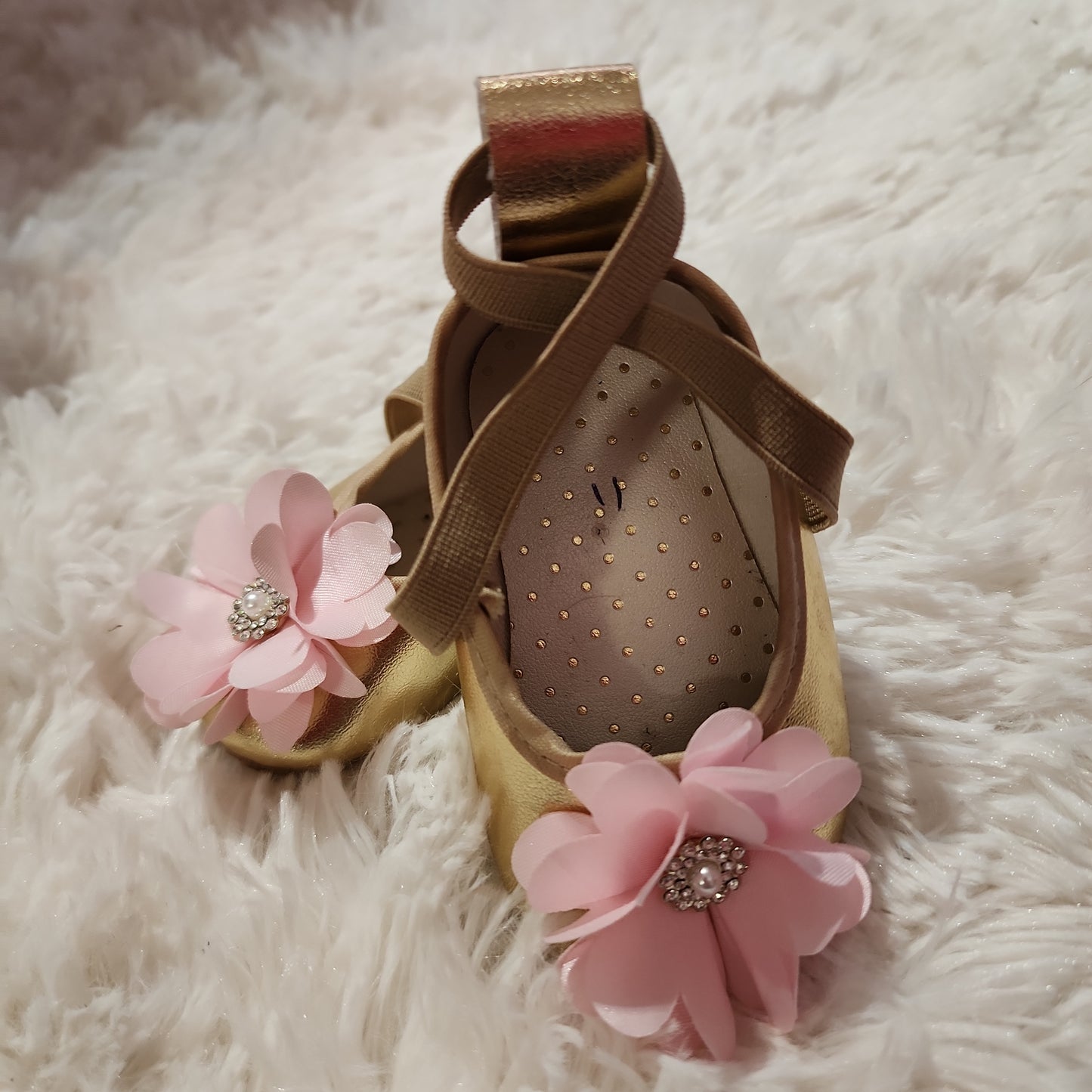 Gold Baby Shoes PINK FLOWER