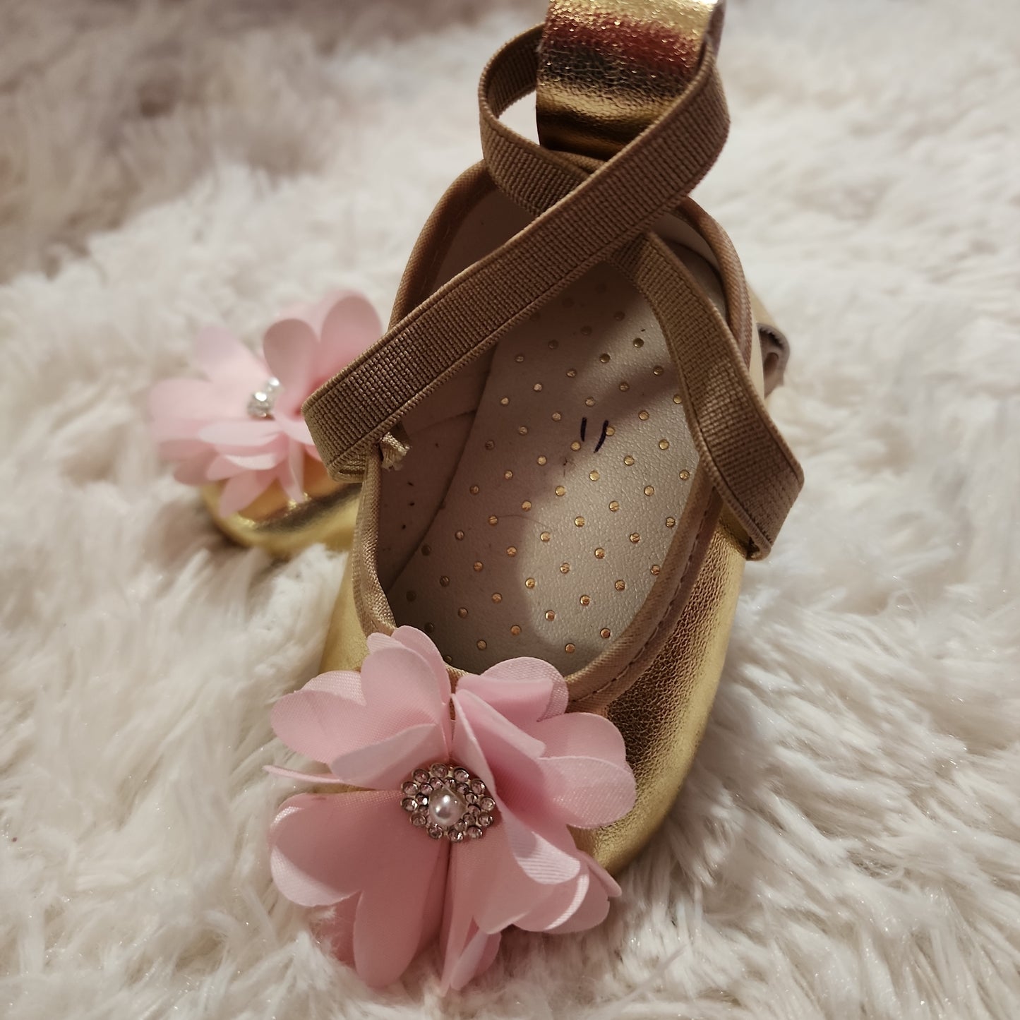 Gold Baby Shoes PINK FLOWER