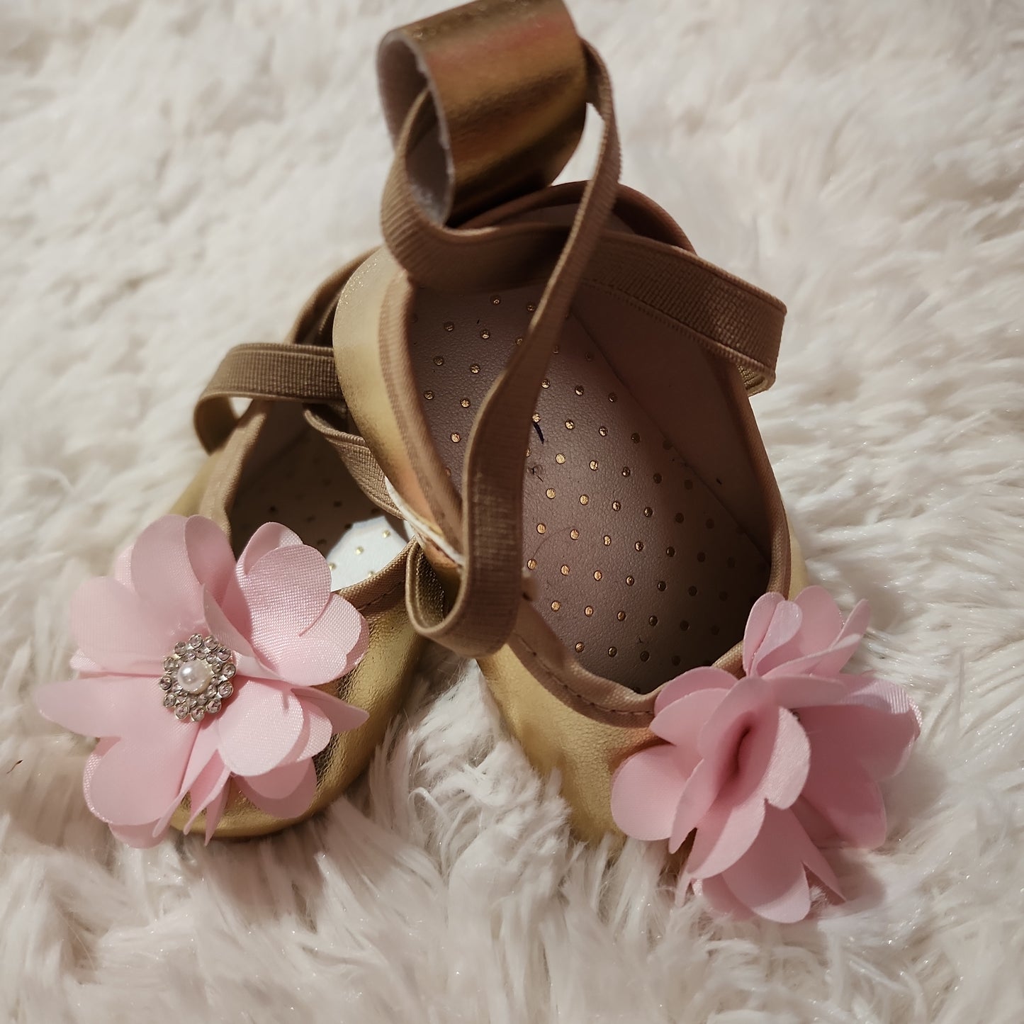 Gold Baby Shoes PINK FLOWER